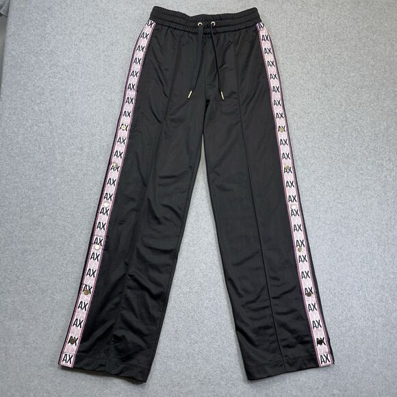 A/X Armani Exchange Womens Track Pants XS Black Red Logo Snap Up Leg Side Stripe - Picture 1 of 11